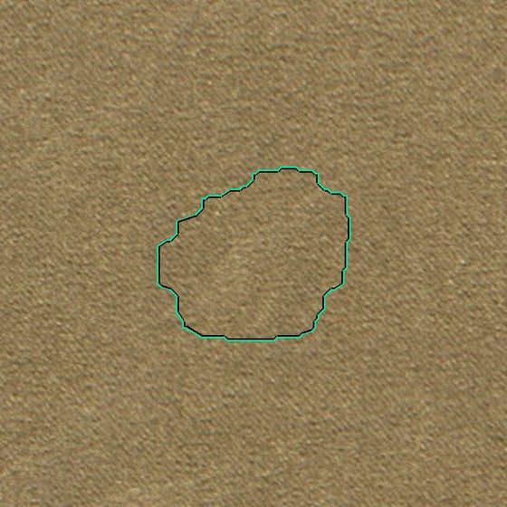 Abrasion, 20 by 20 mm, on tan fabric
